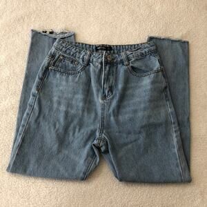 Nasty Gal light wash high waisted mom tapered zipper jeans 2